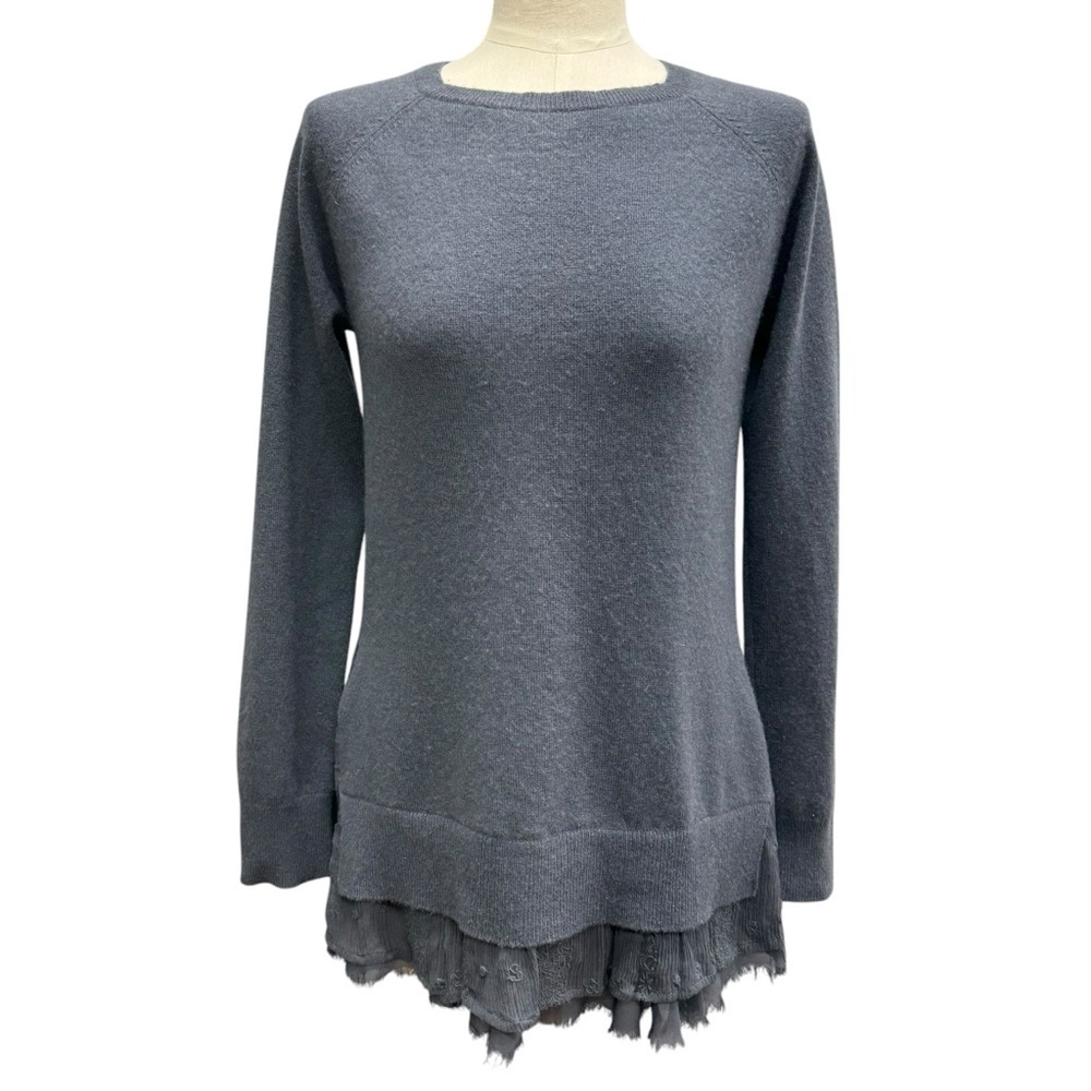 Garnet Hill 100% Cashmere Sweater Lace Ruffle Hem Women S Fairy Romantic Luxury